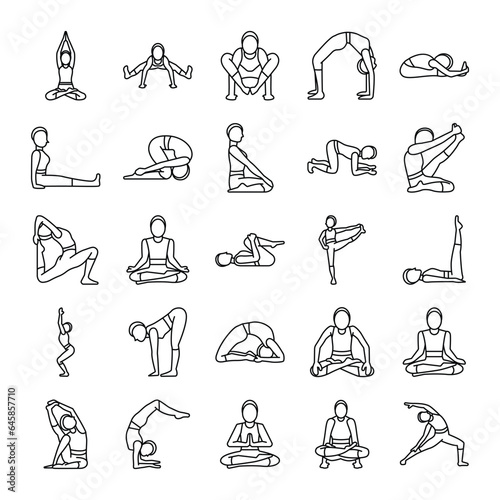 set of yoga movement icons. outline icon