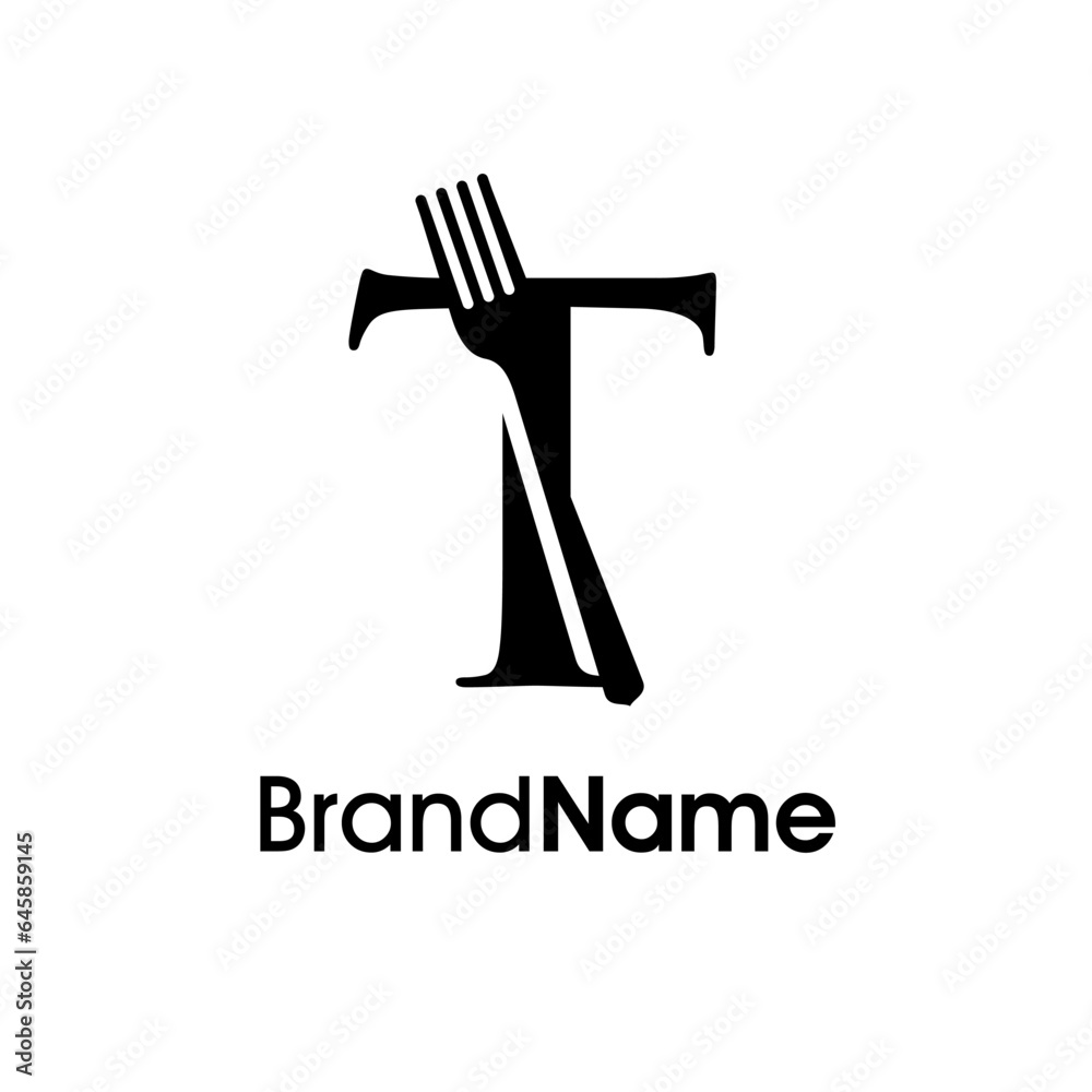 Elegant Initial T Fork Logo