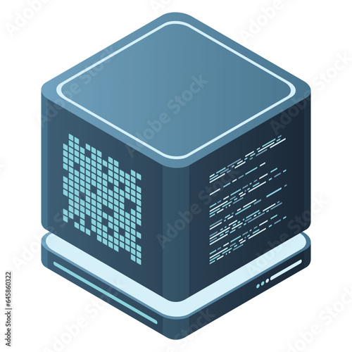 Isometric futuristic server. Isometric database or data center. Abstract blockchain. Computer storage. Cloud storage. Vector illustration