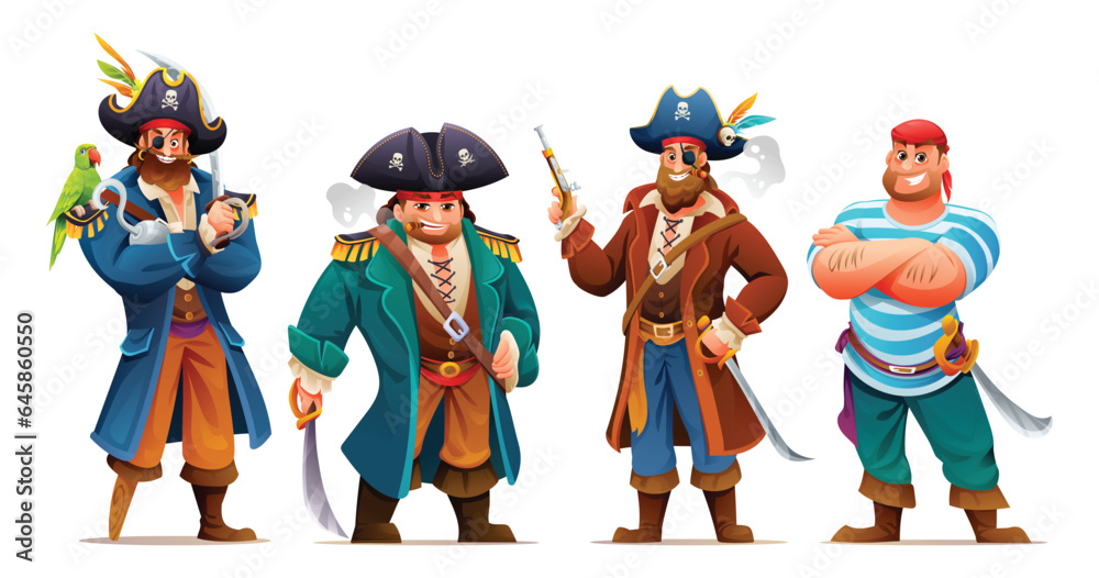 Set of pirates with weapons. Cartoon characters illustration Set of pirates with weapons. Cartoon characters illustration