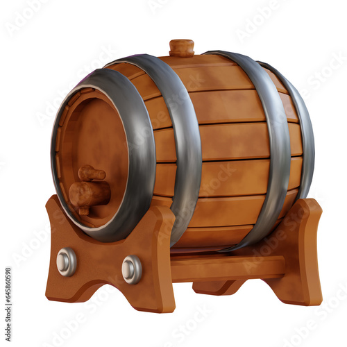 d illustration wooden barrel with a metal handle