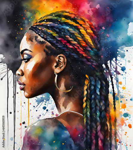 Colorful painting of a black woman in watercolor style made with AI photo