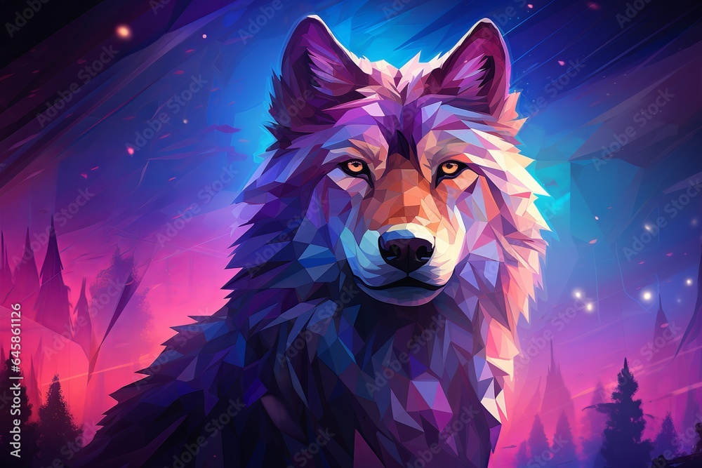 Fototapeta Fox in The Style of Low Poly Art. Creted with Generative AI Technology