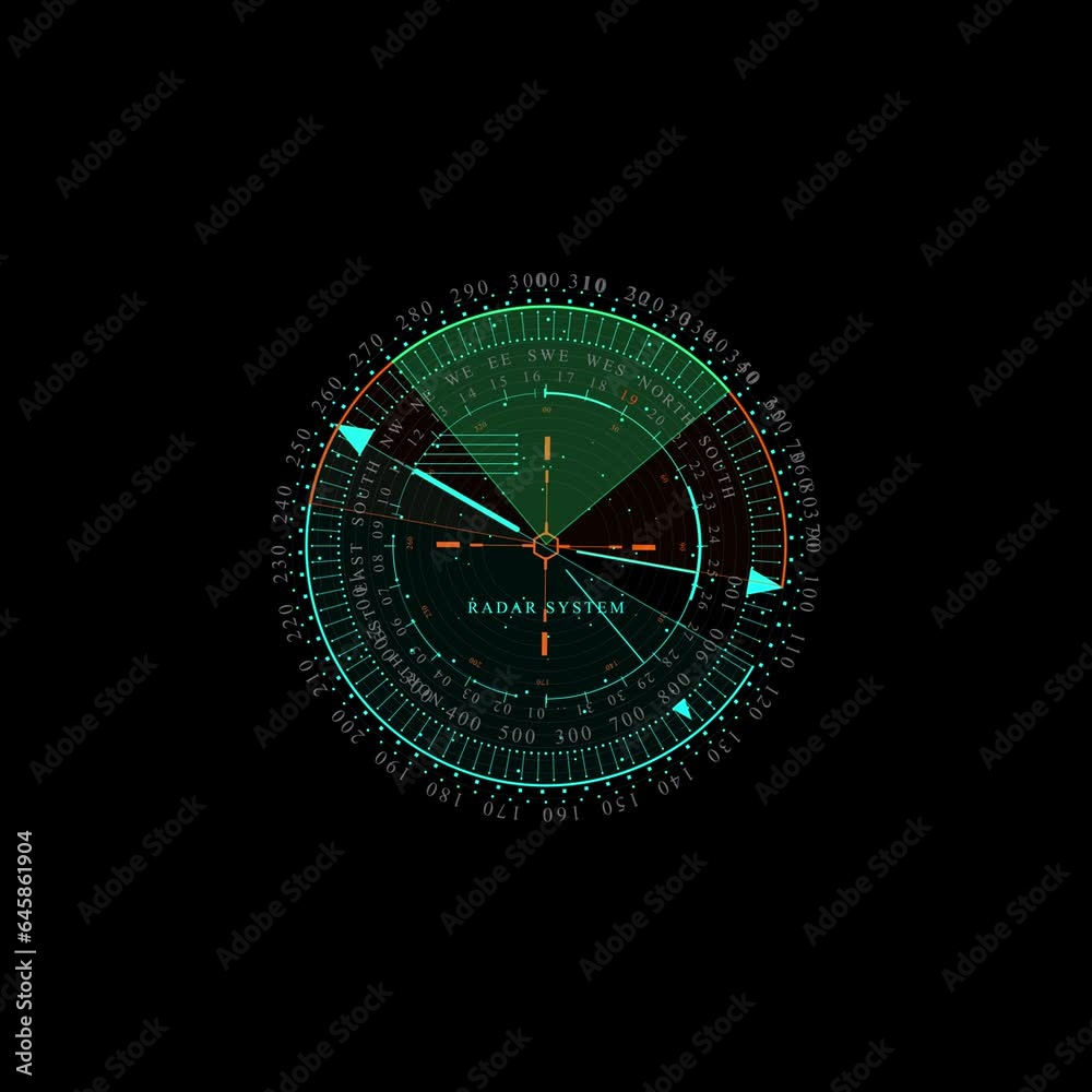 Hud circle elements on a black background. Compass animation Hud circle elements on a black background. Compass animation