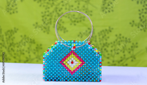 Beautiful beaded bag. Colourful ladies hand bag madeof beads