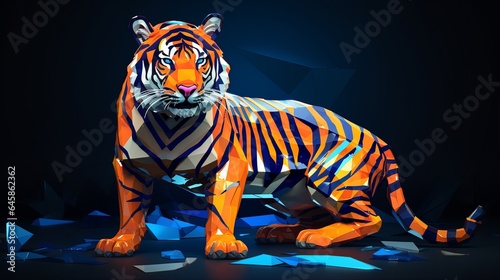Tiger in The Style of Low Poly Art. Creted with Generative AI Technology