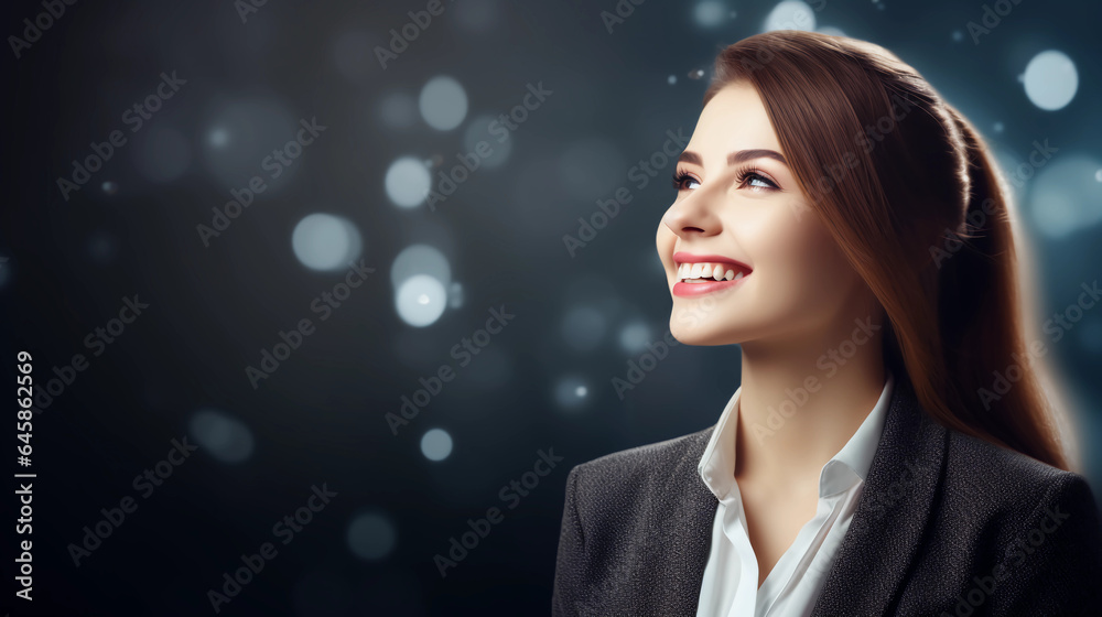 Fototapeta premium Thumbnail image of a beautiful woman in a suit with a smile.2 Generative AI.