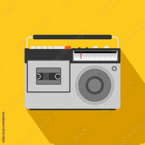 Cassette player. Retro cassette recorder. Music player. 90s style vector. 1990s trendy illustration.