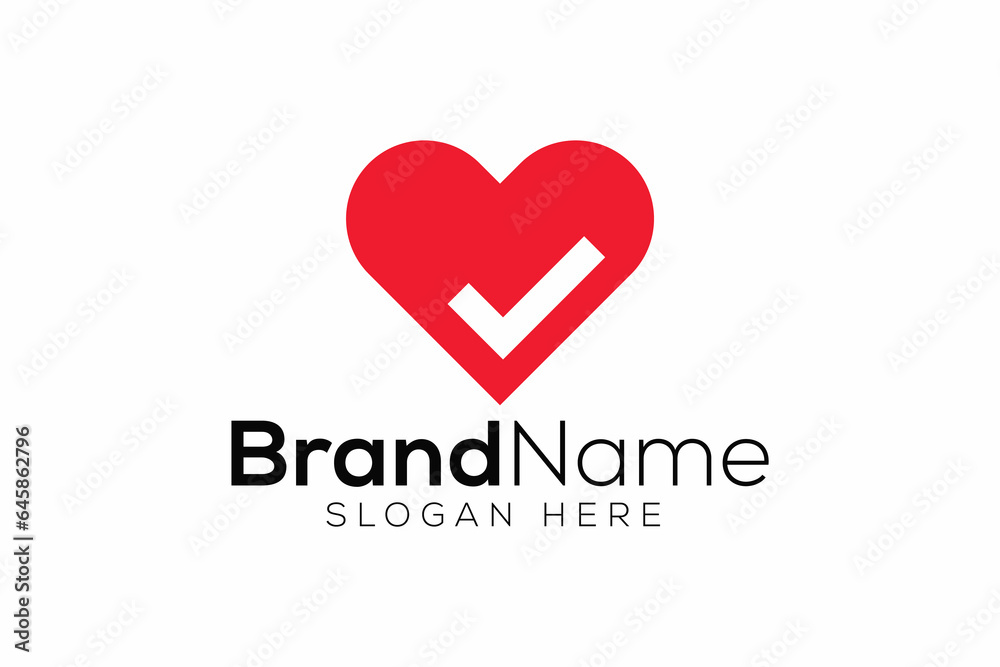 Trendy and minimal check mark and love vector logo design