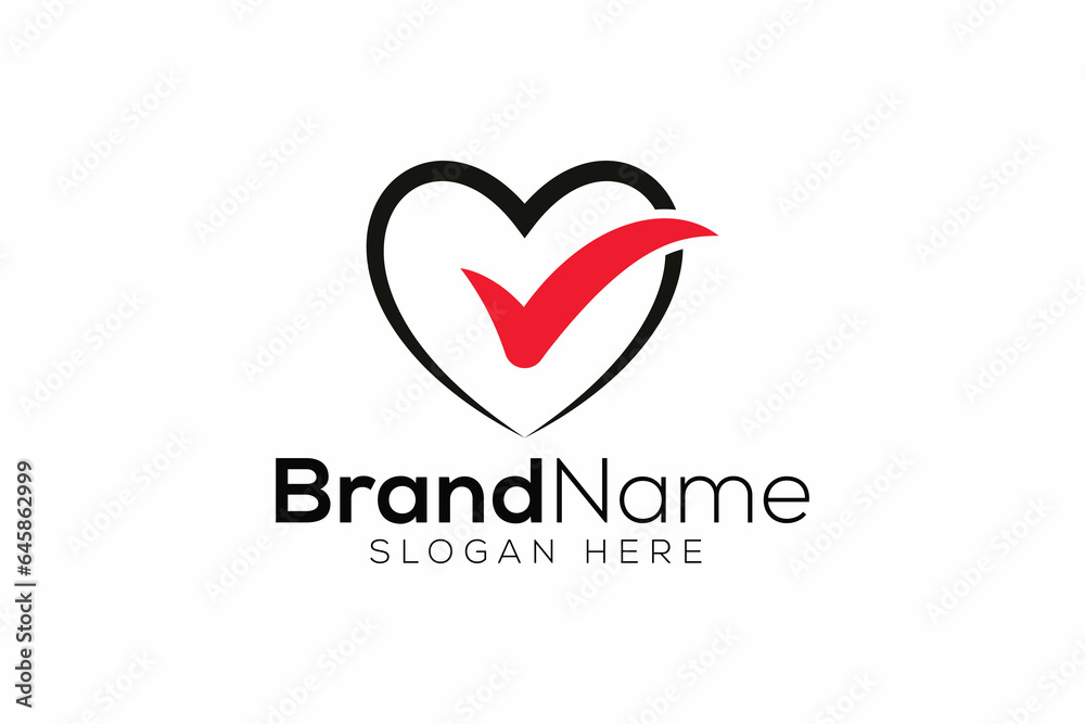 Trendy and minimal check mark and love vector logo design