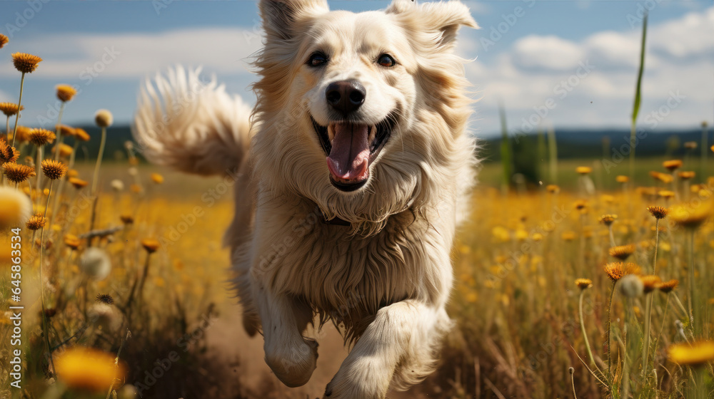 dog running and jumping happy in the field dog running and jumping happy in the field