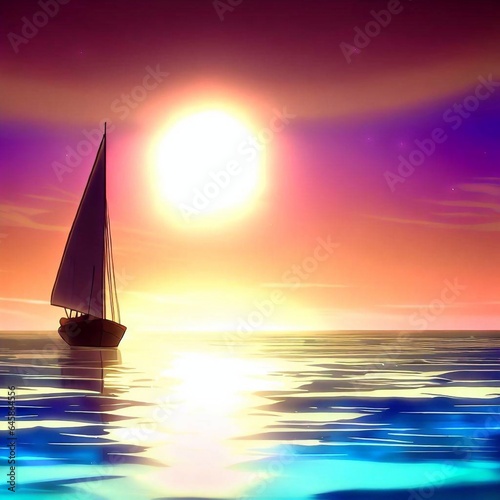 sailboat at sunset illustration 