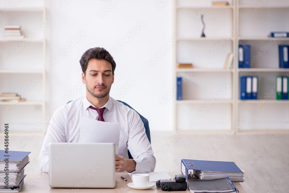 Young male employee working in the office Young male employee working in the office