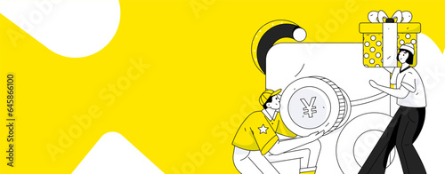 Use red envelopes to attract new customers and promote activity. Flat vector character concept illustration
