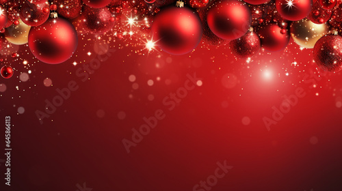 Merry Christmas ornament baubles banner with text space, Christmas red and gold tree balls, Christmas ornament decoration background, Christmas balls alongside on the background
