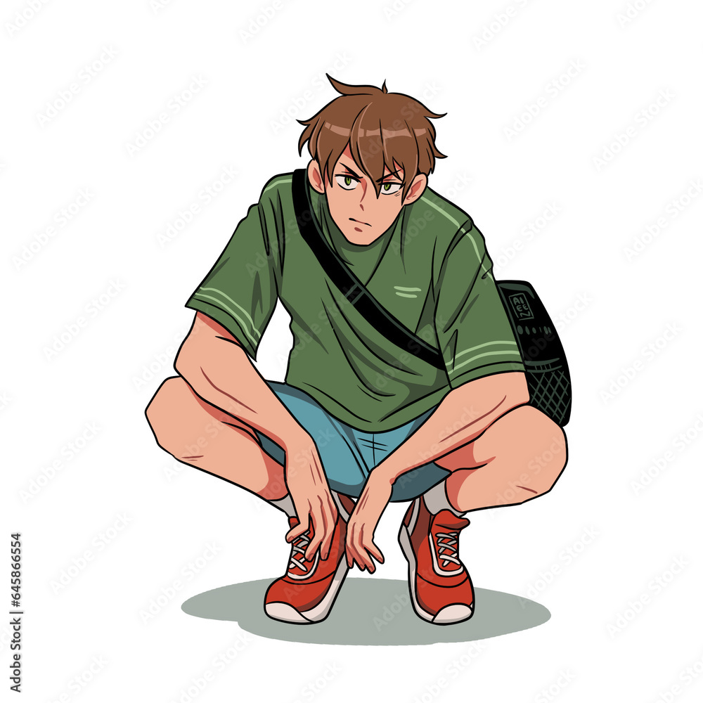 Boy crouching 
