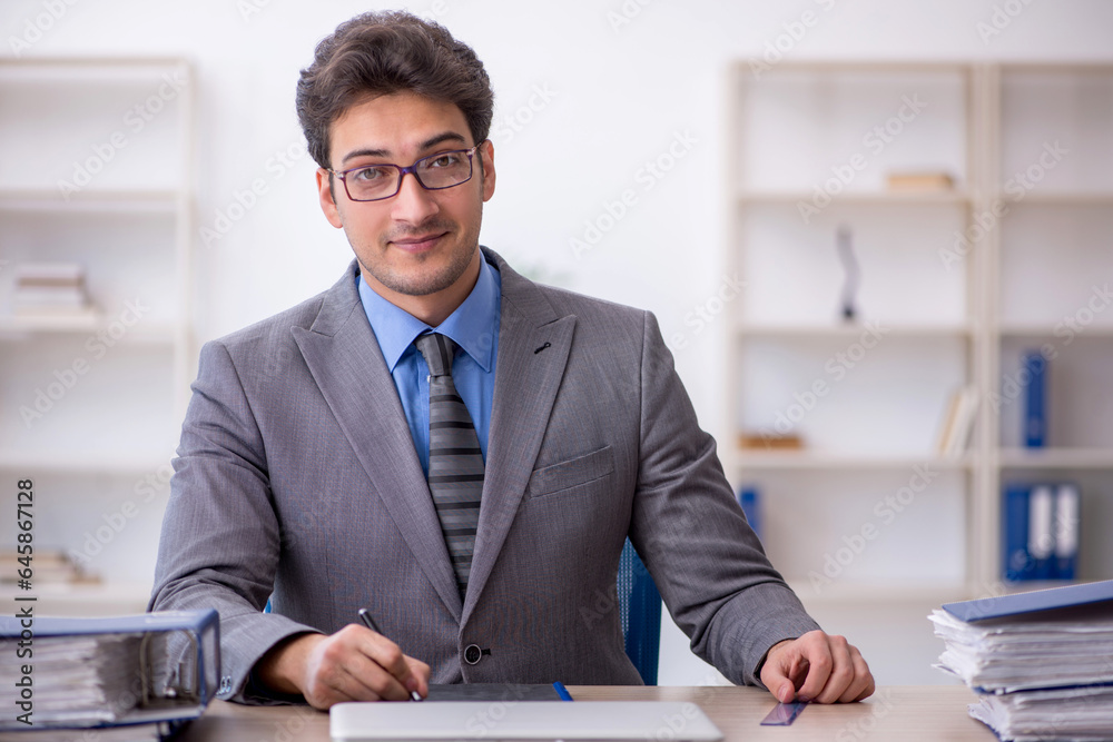 Young male employee working in the office