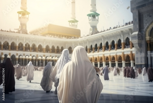 Muslim woman performing the hajj pilgrimage in mecca medina. AI Generated Images photo