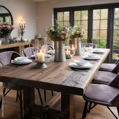 a rustic wooden table design in a farmhouse  