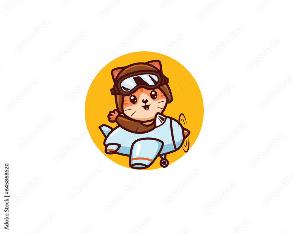 cute kitten pilot a ride airplane illustration cute kitten pilot a ride airplane illustration