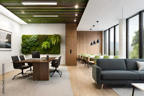 modern living room with Green moss wall panel in office for greenoffice