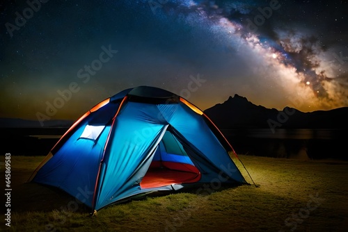 View of tent at night
