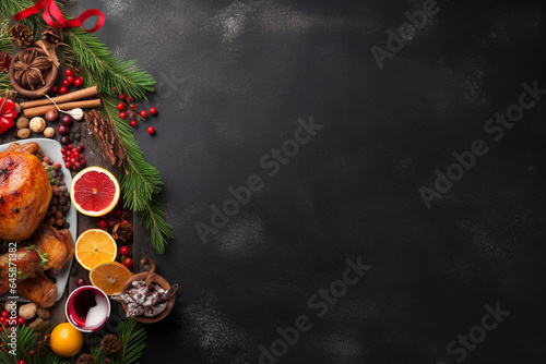 christmas food with wood copy space 