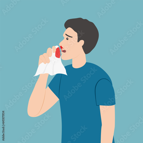 A nosebleed happens when one of the blood vessels in the lining of the nose bursts. Nosebleeds may be caused by infection, injury, allergic reaction. photo