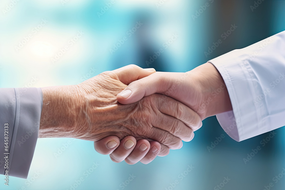 Handshake of an elderly man and a doctor Handshake of an elderly man and a doctor