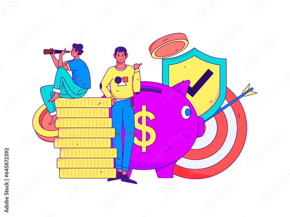 Fototapeta premium Internet financial management investment flat vector concept operation hand drawn illustration