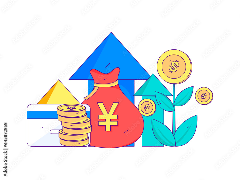 Fototapeta premium Internet financial management investment flat vector concept operation hand drawn illustration