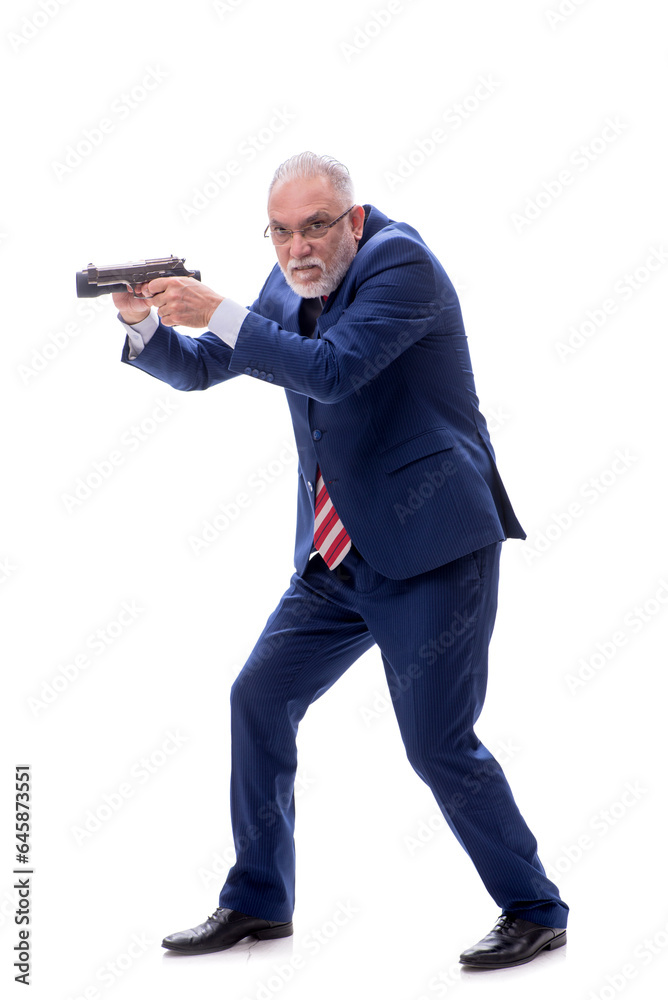 Old policeman with gun isolated on white Old policeman with gun isolated on white