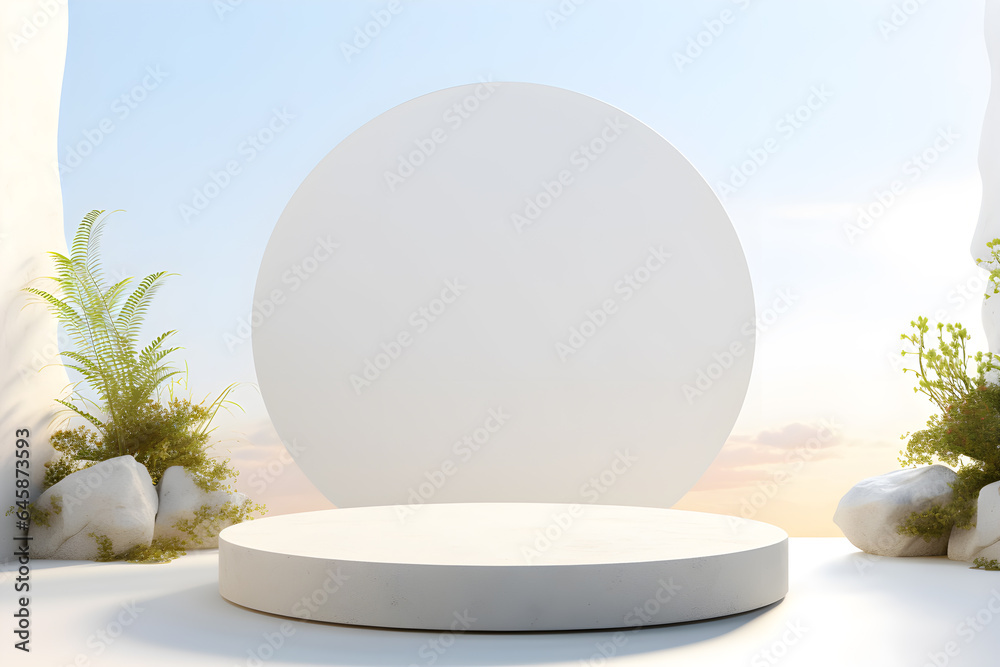 Stone podium rock platform 3d for display minimal product display presentation cosmetics products branding, Empty stage showcase identity and packaging design, ai generate Stone podium rock platform 3d for display minimal product display presentation cosmetics products branding, Empty stage showcase identity and packaging design, ai generate
