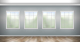 empty room classic interior with four windows wooden floor vector illustration