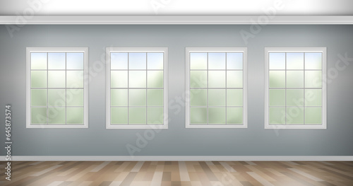 empty room classic interior with four windows  wooden floor vector illustration