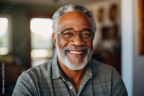 Smiling portrait of a happy senior african american man at home