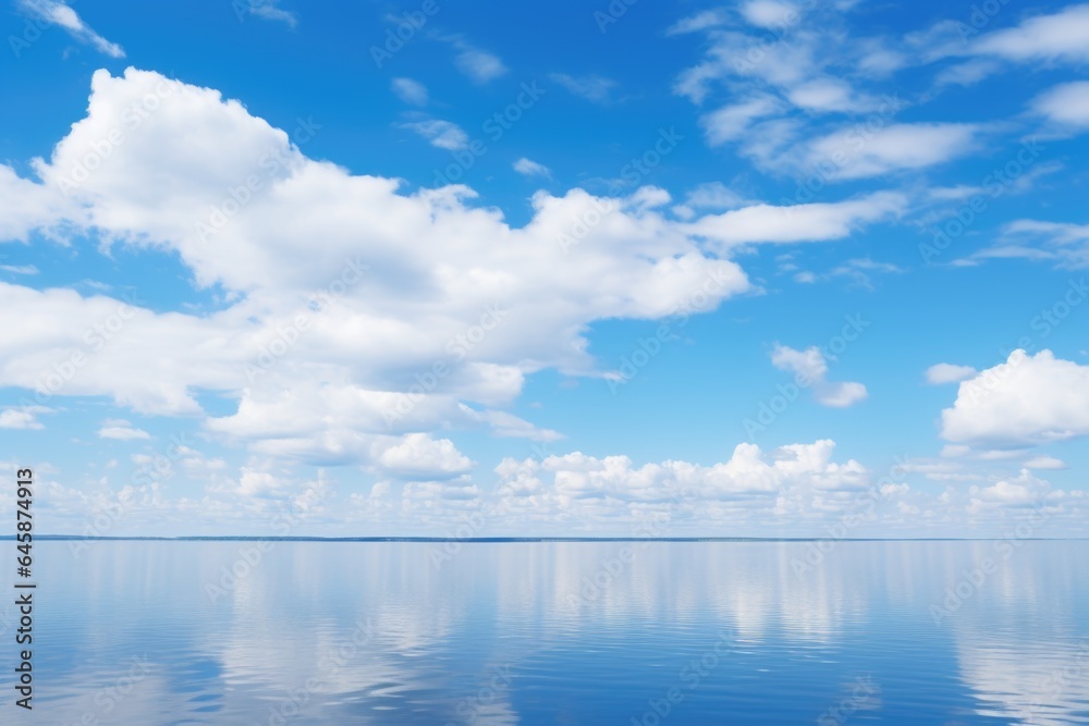 Sea or ocean with a blue sky and white clouds 