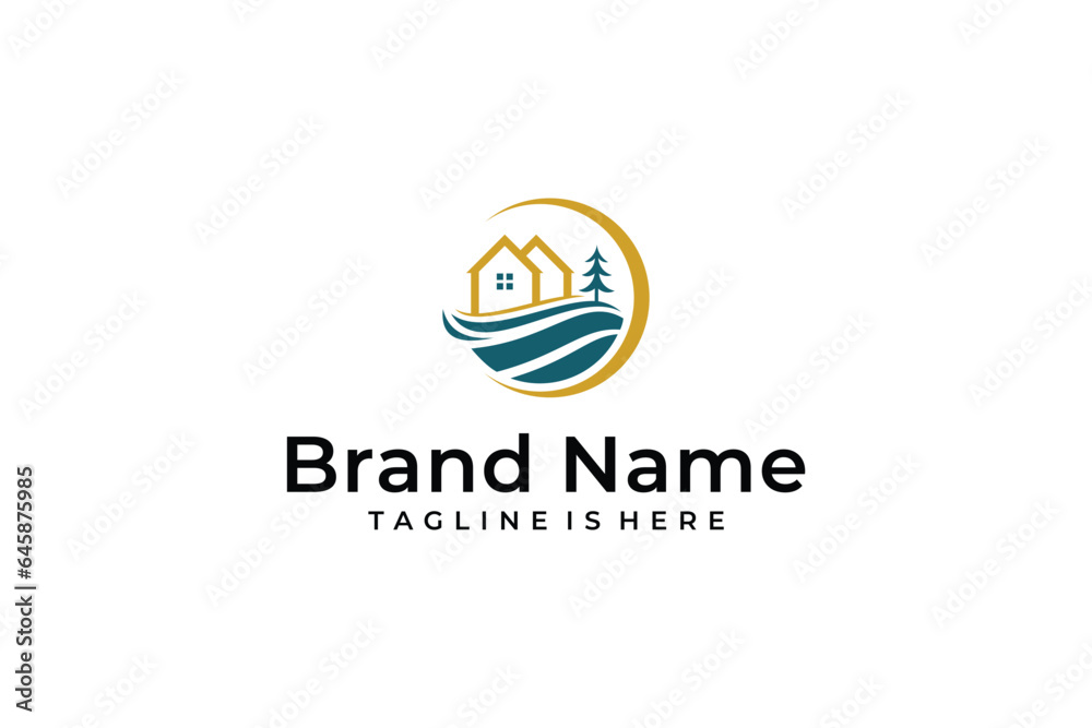 simple abstract water house vector logo