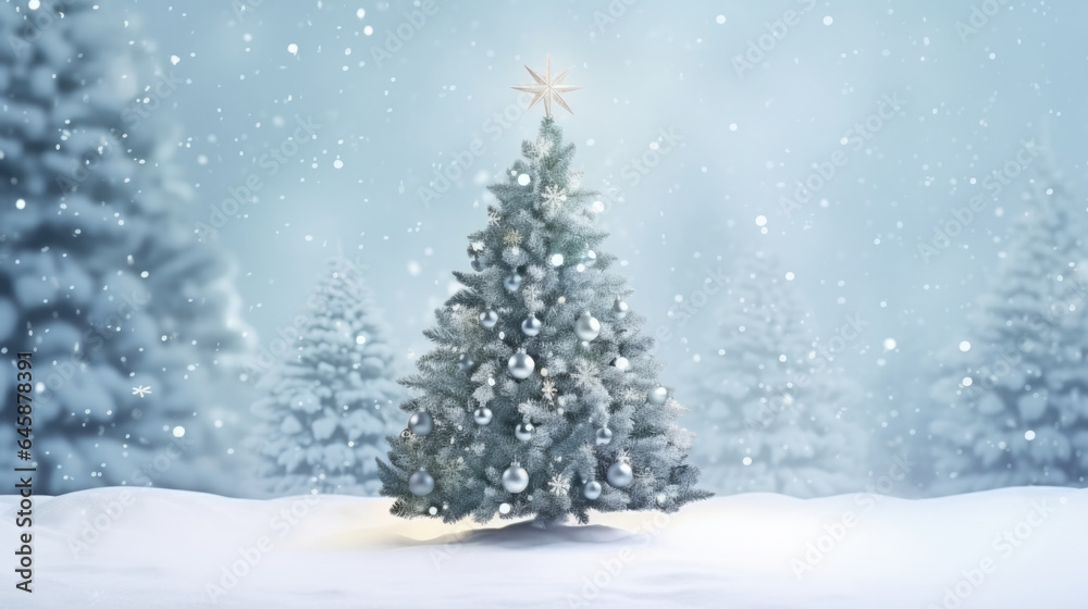 Illustration of christmas tree in a snowy wonderland