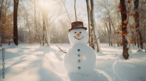 Snowman smiling in a snow-covered forest © Vivid Pixels