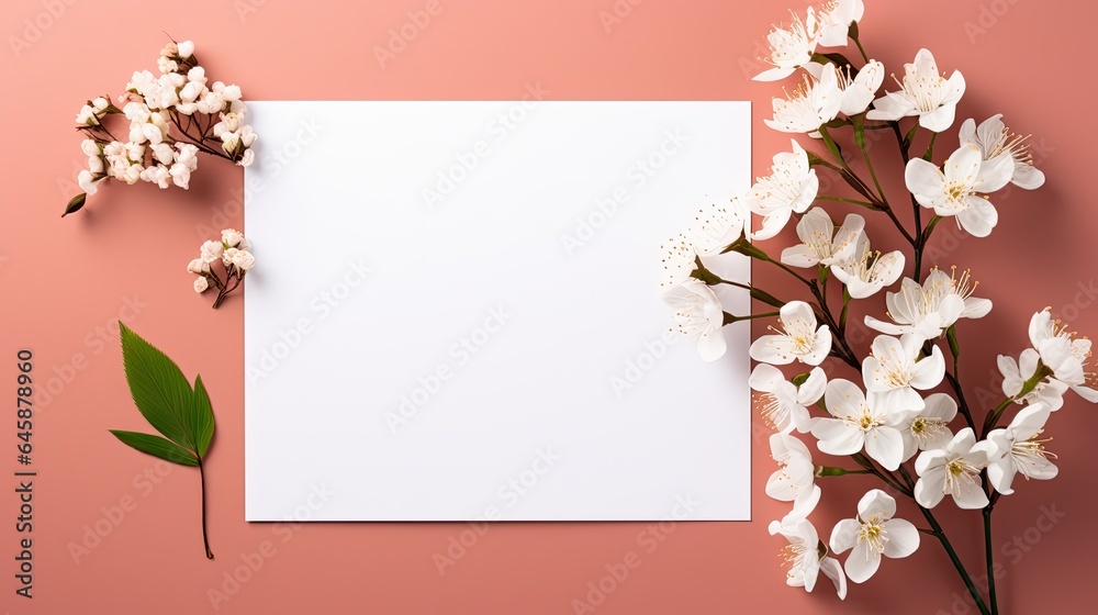 Fototapeta premium blank white paper with flower copy space