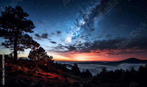 Astrophotography background photograph at night with milkyway shot from top cliff Ai Image generative