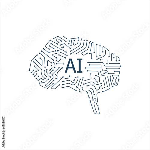 Artificial intelligence icon outline brain with tech lines