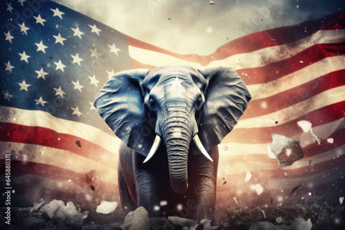 Political Republican Elephant with American Flag - Powerful, Strong, Election, Win, Vote, Presidential Election, President Generative AI