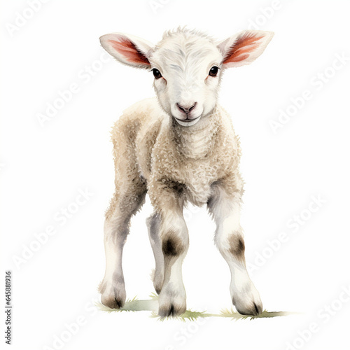 Lamb isolated on white water painting