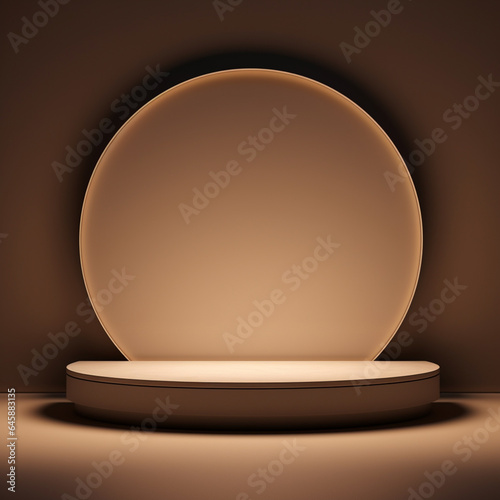 Realistic 3D Room with Cream Cylinder Pedestal Podium: Minimalist Scene for Product Display Presentation © Esa