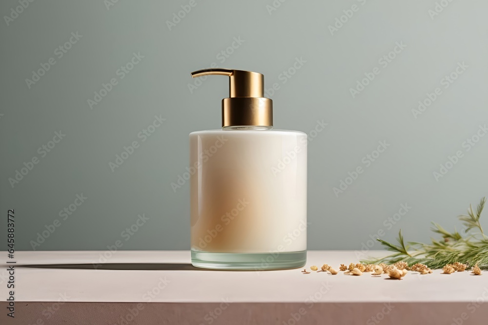 Minimal mockup background for skincare product presentation, pump bottle Minimal mockup background for skincare product presentation, pump bottle