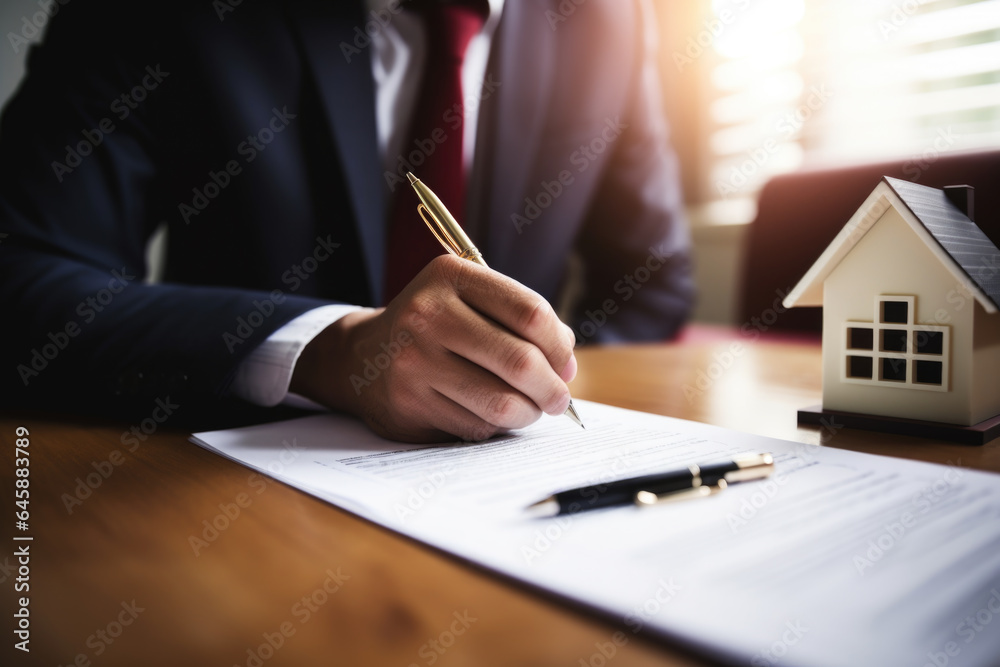 Close-Up of Businessman Signing Home Purchase Loan Agreement Generative AI