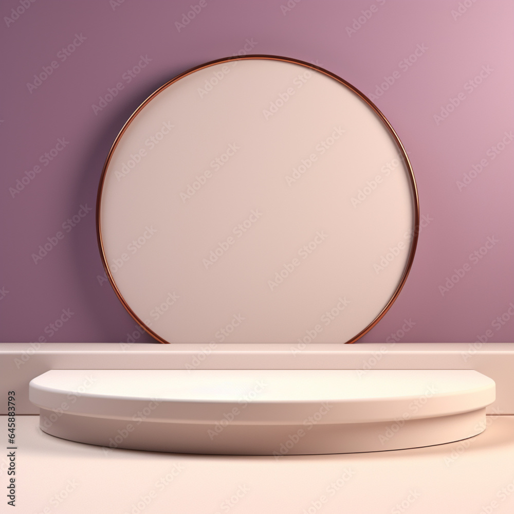 Striking 3D Podium Rendering with Arch on Red Wall: Dynamic Showcase in a Vibrant Setting Striking 3D Podium Rendering with Arch on Red Wall: Dynamic Showcase in a Vibrant Setting