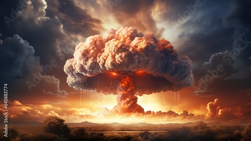Nuclear Explosion with Mushroom Cloud. Generated AI